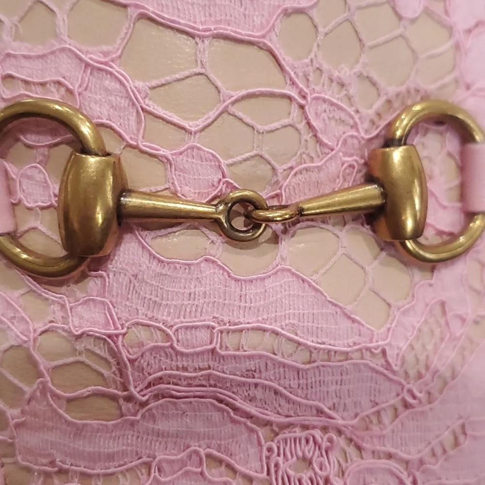 Gucci Pricetown Horsebit Lace Leather Pink Nude Mule Loafer Slipper Flat 36.5 - Picture 3 of 8
